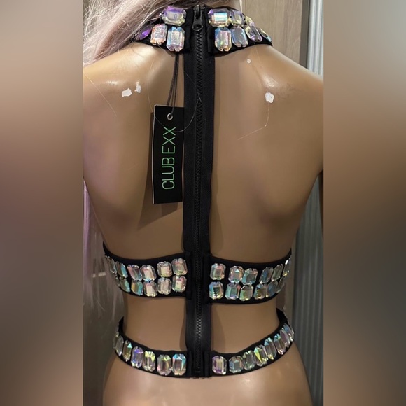 Dolls Kill Club Exx lust sparks rhinestone harness crop top small - Picture 2 of 8